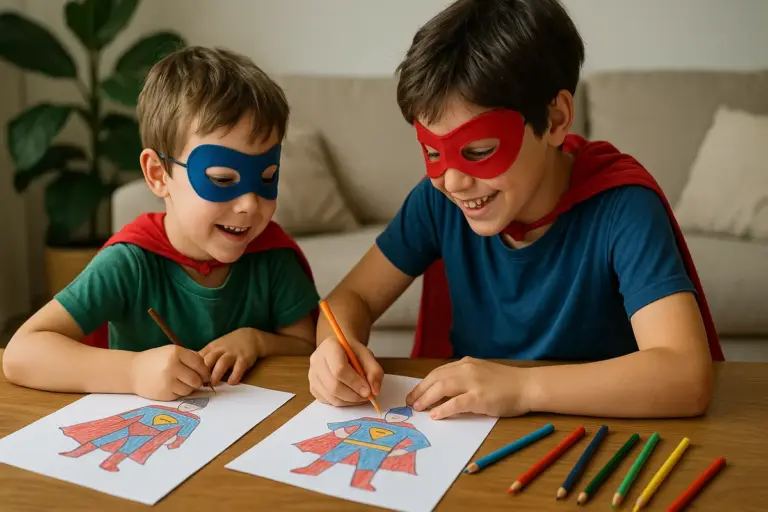 Giocare e disegnare supereroi DIY: La svolta che incoraggia la collaborazione tra fratelli