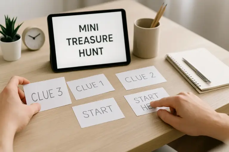 Clue e vignette: come creare una mini caccia al tesoro senza stampare nulla