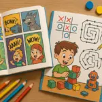 Fumetti con attività di gioco per bambini: il dettaglio grafico che guida la scelta