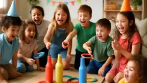 Bowling in giardino per bambini: regole semplici con bottiglie e palla morbida